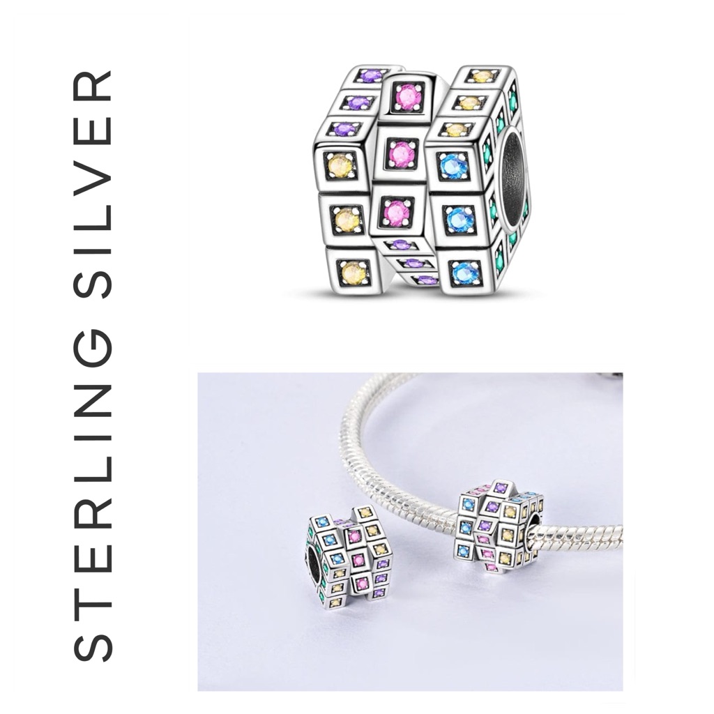 S925 Sterling Silver Sparkling Rubix Cube Charm